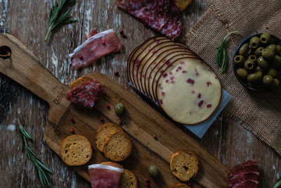 High angle view of food on table