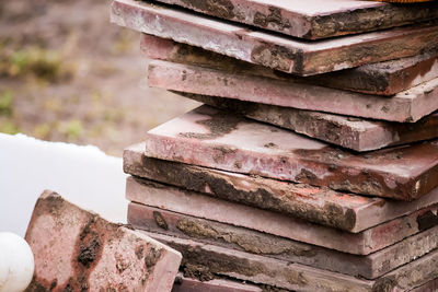 Close-up of stacked bricks