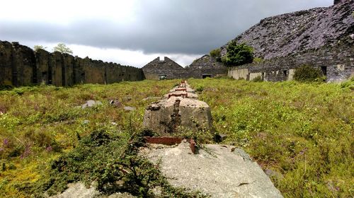 Scenic view of castle on mountain against sky