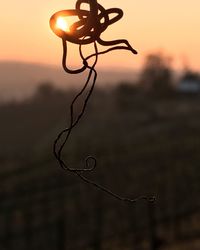 Close-up of water drop against sky during sunset