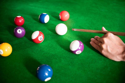 High angle view of multi colored ball on table