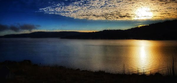 Scenic view of lake against sky during sunset