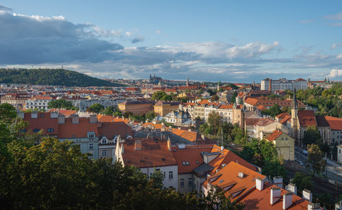 High angle view of townscape against sky