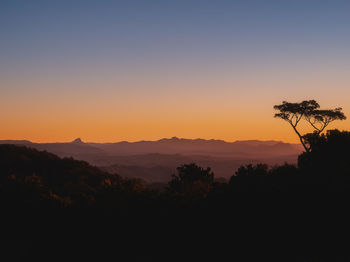 Scenic view of silhouette landscape against sky during sunset