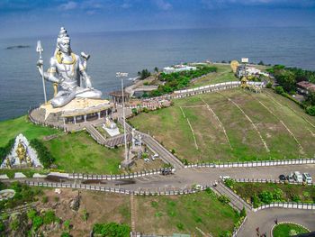 High angle view of murudeshwara shiva temple.