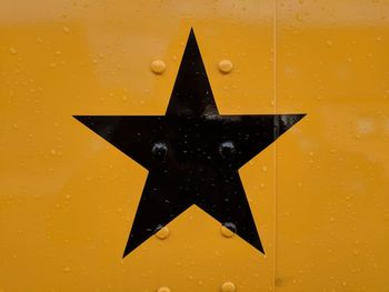 Close-up of wet yellow sign