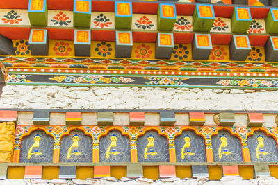 Full frame shot of multi colored wall in temple