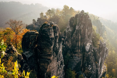 Panoramic view of rock formations against sky