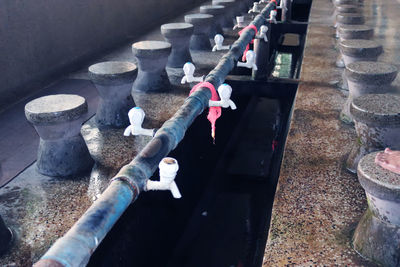 High angle view of pipes on wall