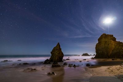 Scenic view of sea, malibu beach at night