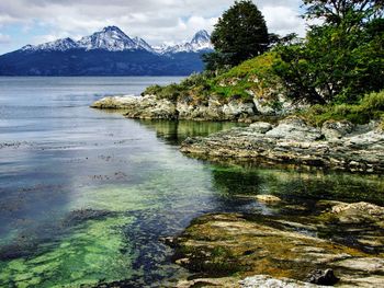 Scenic view of lake against sky