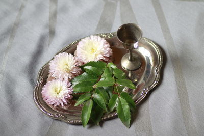 High angle view of flower on table