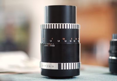 Close-up of lens on table