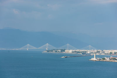 View of suspension bridge over sea