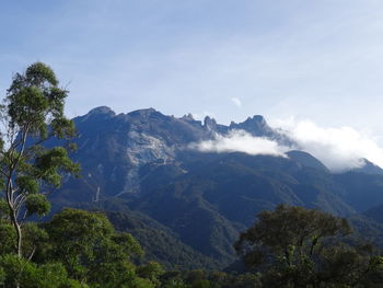 Scenic view of mountains against cloudy sky