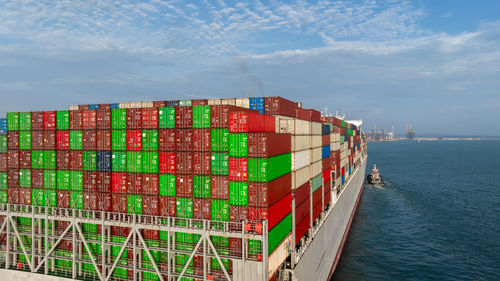 High angle view of ship in sea