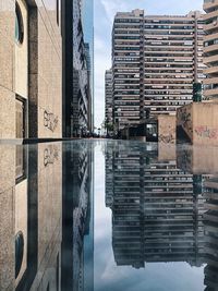 Directly below shot of buildings against sky