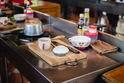 Coffee cup on table in cafe