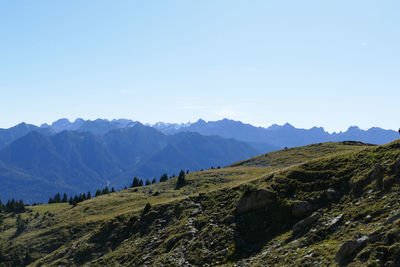 Scenic view of mountains against clear sky