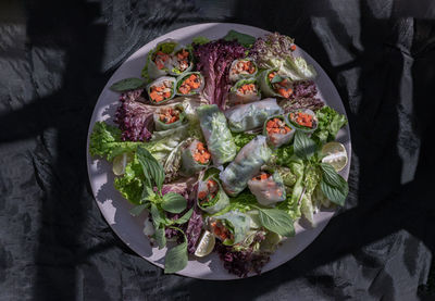 Directly above shot of food in plate on table