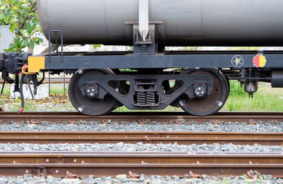 Close-up of train on railroad track