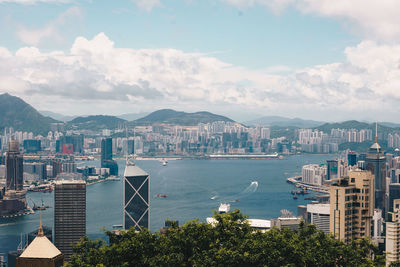 High angle view of city at waterfront