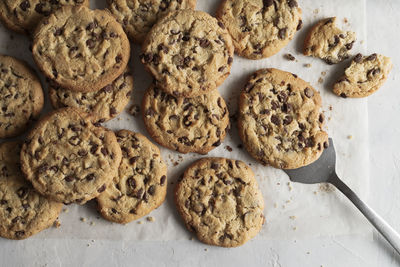 High angle view of cookies on table