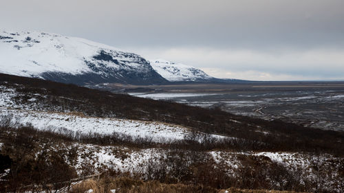 Scenic view of snowcapped mountains against sky