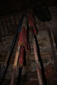 Low angle view of clothes hanging on wood