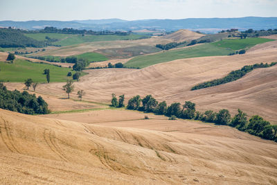 Panoramic view of traditional tuscany landscapes, siena province, tuscany, italy