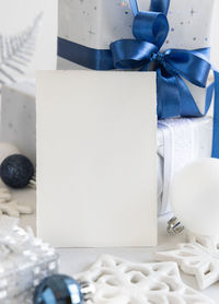 Close-up of white box on table