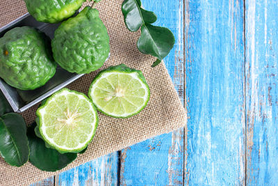 High angle view of fruits on table