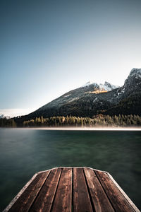 Scenic view of lake against clear sky