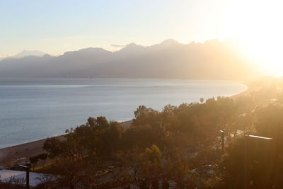 Scenic view of mountains against sky during sunset