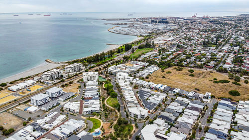 High angle view of city buildings