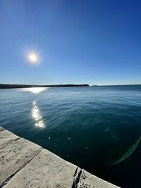 Scenic view of sea against clear blue sky