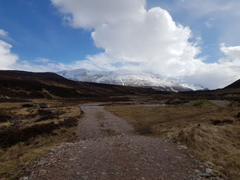 Road by landscape against sky