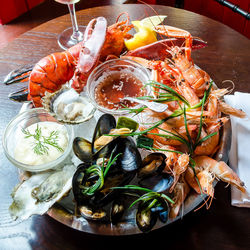 High angle view of seafood in container