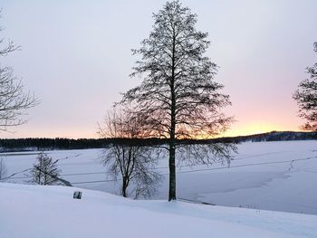 Scenic view of lake against sky during winter