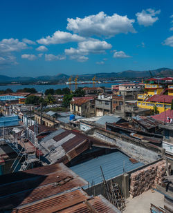 High angle view of buildings in city