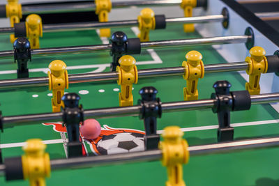 Close-up of foosball table