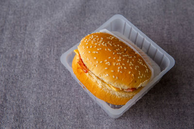 High angle view of breakfast on table