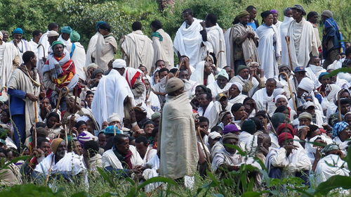 Crowd in row