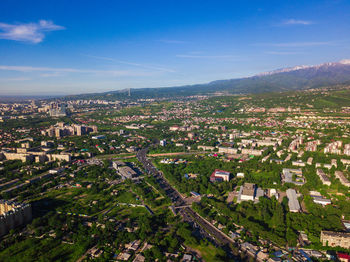 High angle shot of townscape against sky