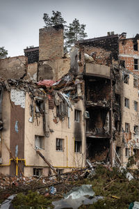 Destroyed buildings on the streets of irpen.