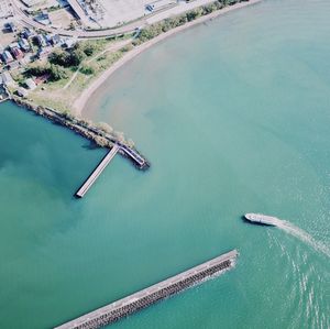 High angle view of ship in sea