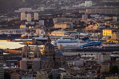 High angle view of buildings in city