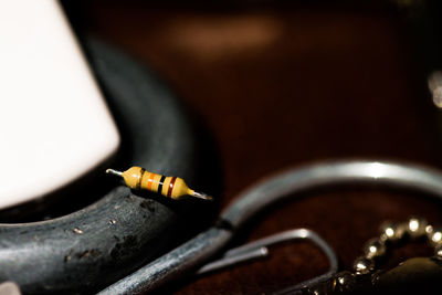 Close-up of equipment on table