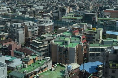 High angle view of buildings in city