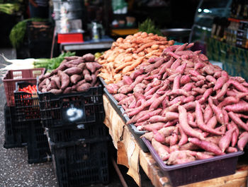 Freshly dug up sweet potates for sale in cameron highlands, pahang, malaysia.